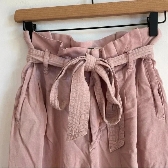 Anthropologie Blythe Wide Leg Pants Paper Bag Tie Waist Light Pink Bow 2 - Picture 6 of 15